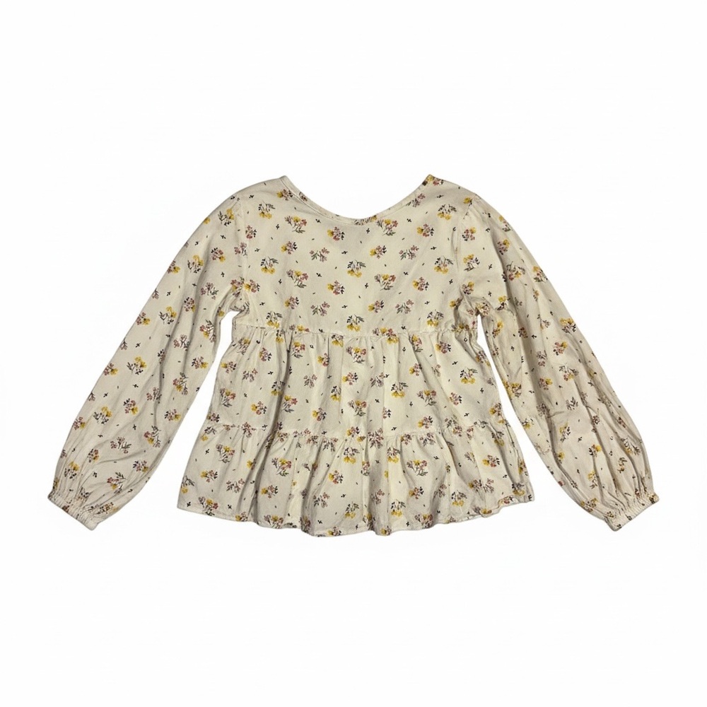 Girls' Cream Floral Peplum Long-Sleeve Top